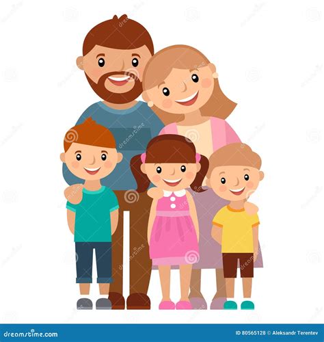 Happy Family of Five, Posing Together. Stock Vector - Illustration of ...