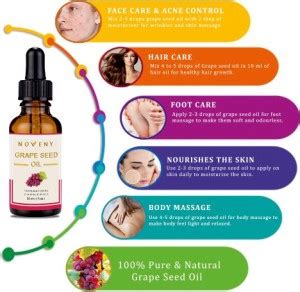 NOVENY Grape Seed Cold- Pressed Oil 100% Pure & Natural For Skin, Hair ...
