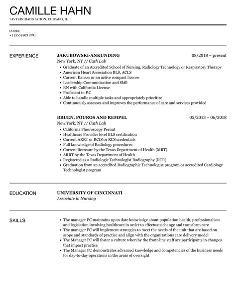 Image result for Cath Lab Tech Resume