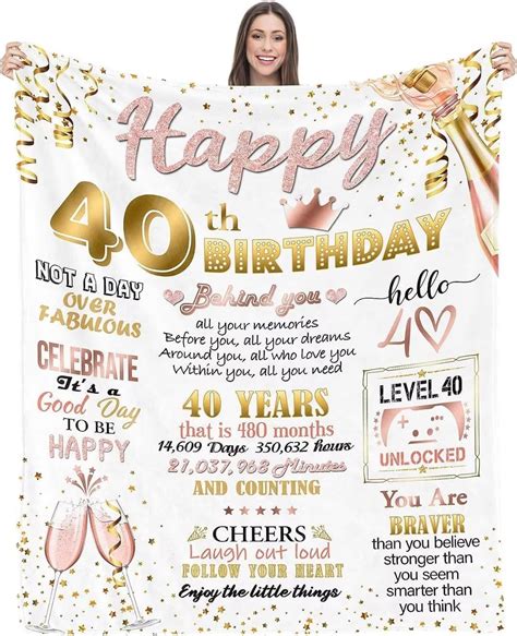 EIMOPE 40th Birthday Gifts Blanket for Women 150x200cm, 40th Birthday ...