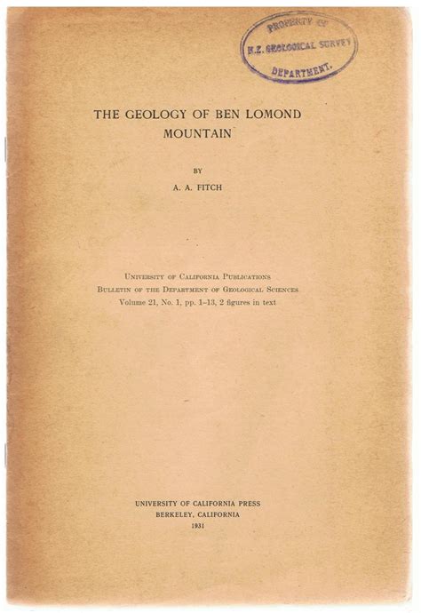 The Geology of Ben Lomond Mountain. by Fitch, A.A.: Good Wrappers (1931 ...