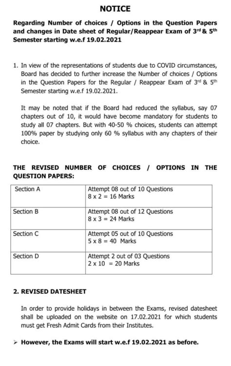 Regarding Number of choices/Options in the Question Papers and changes ...