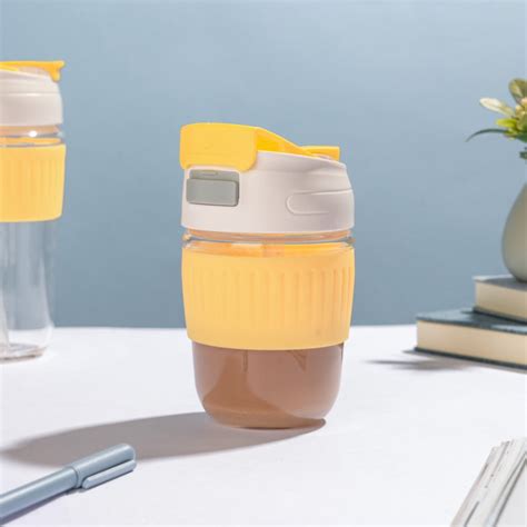 Glass Tumbler With Dual Flip Lid Yellow 350ml Online - Premium Water ...