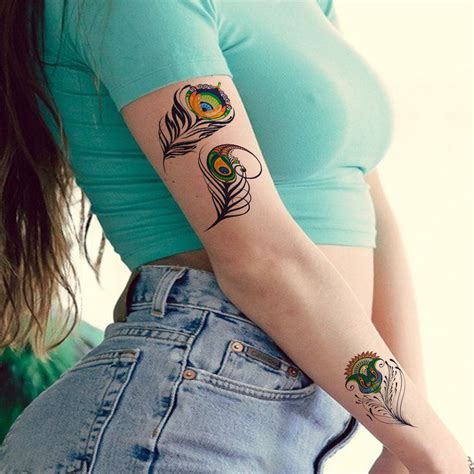 Temporary Tattoowala Peacock Feather 4 Design Colourful Temporary ...