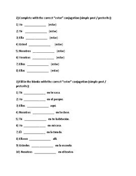 ESTAR Simple Past Tense Conjugation Worksheets | Preterite | Verbo ESTAR