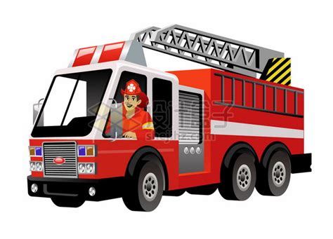 卡通消防员驾驶着一辆云梯消防车png图片素材 - 设计盒子