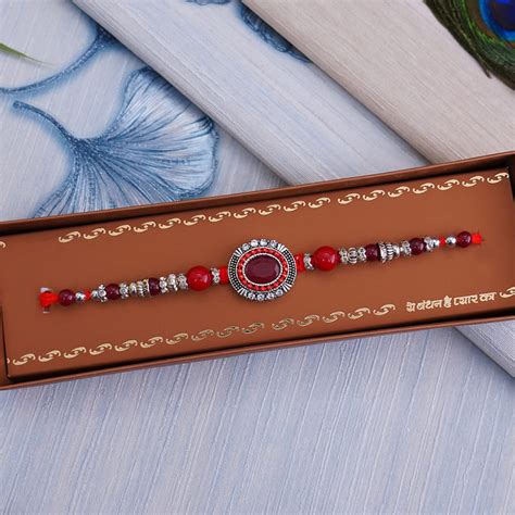 Send Designer Red Stone Rakhi Sri Lanka Online | Rakhibazaar.com
