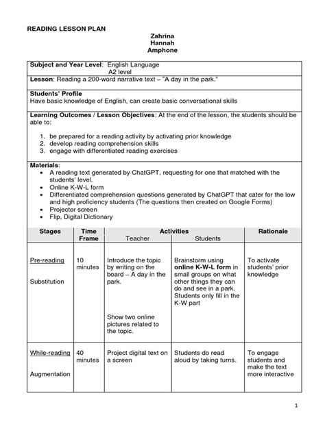 Reading Lesson Plan Example 的图像结果