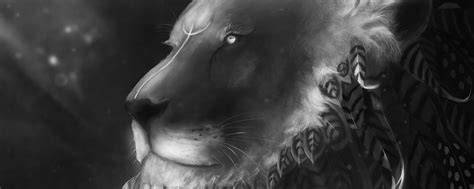 Download wallpaper 2560x1024 lion, predator, feathers, bw ultrawide ...