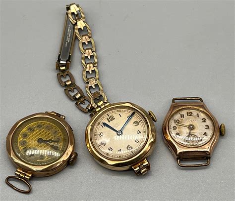 Three antique ladies 9ct gold cased watches, Includes Everite- 15 ...