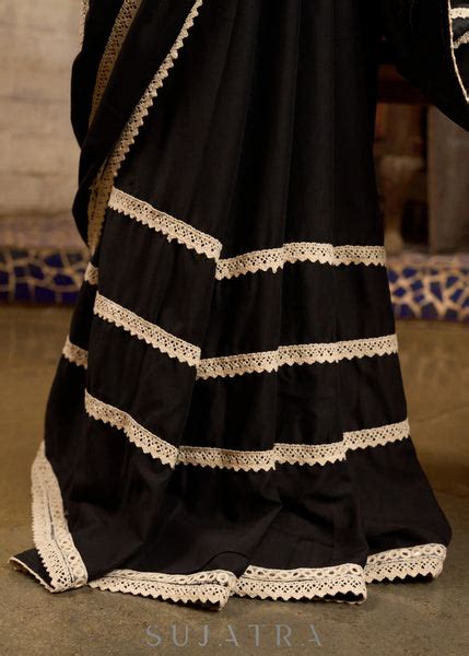 Beautiful Black modal cotton saree highlighted with beautiful crochet ...
