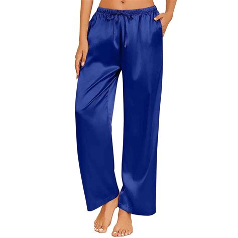 Annhoo Women's Satin Pajama Pants Comfy High Waisted Straight Leg ...