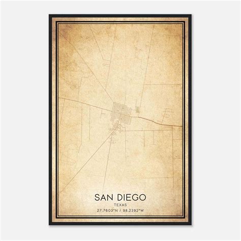Vintage San Diego Texas Map Poster, San Diego TX City Road Wall Art ...