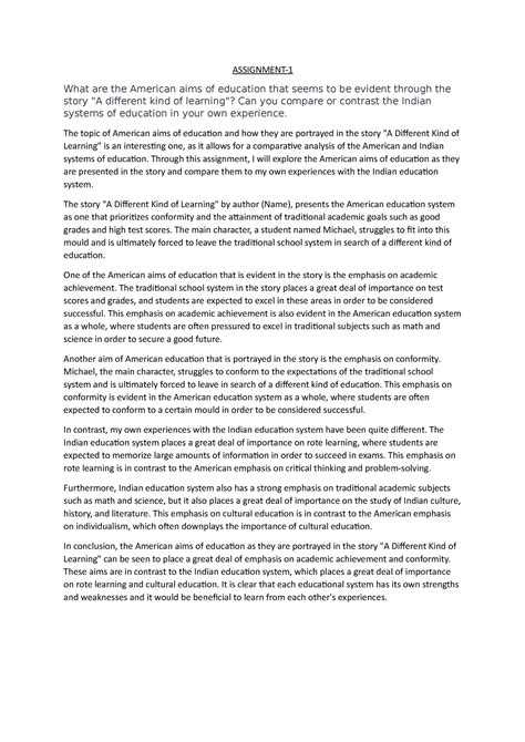 English assignment - ASSIGNMENT- What are the American aims of ...