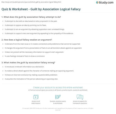 Quiz & Worksheet - Guilt by Association Logical Fallacy | Study.com