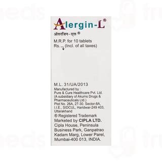 Alergin L Tablet 10: Uses, Side Effects, Price & Substitutes