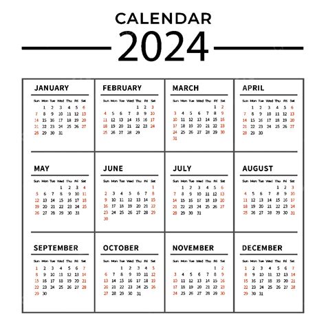2024 Calendar Black Simple Style Border Vector, 2024, Calendar, Simple ...