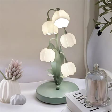 Green Flower Lamp for Home,Bedside Vintage Table Lamps,5 Lily of The ...