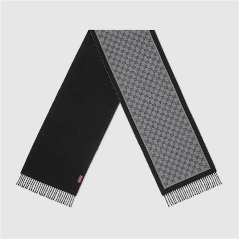 GG wool jacquard scarf in black and grey | GUCCI® US