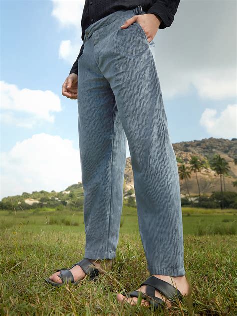 ₹999 | Campus Sutra mens Moon Grey Veined Tailored Trousers - Campussutra