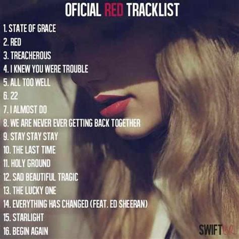 Official Track List for Red. - Taylor Swift Photo (32505681) - Fanpop