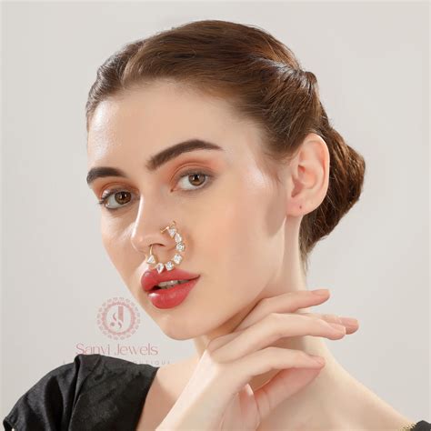 GOLD PLATED CZ STUDDED NON PIERCING NOSE RING – Sanvi Jewels