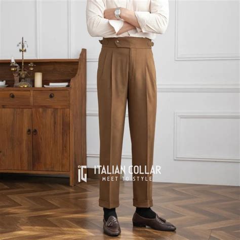 Brown Italian Signature Formal Gurkha Pants By Italian Collar