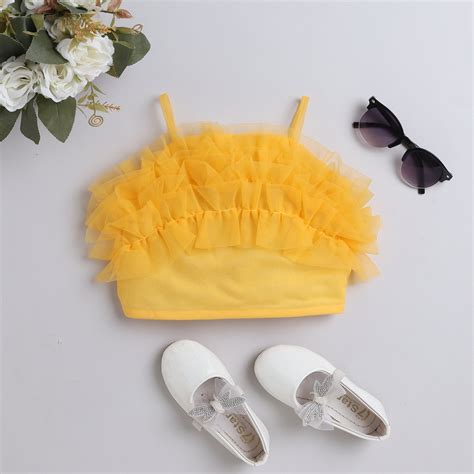 ruffle detail singlet party crop top-Yellow – taffykids