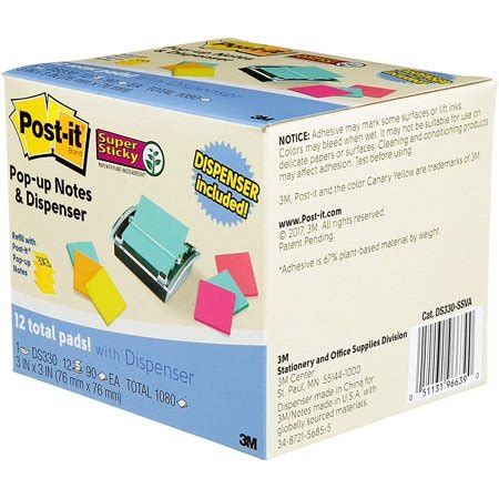 Post-It Notes Dispenser for 3" x 3" Sticky Notes, Includes 12 Pads ...
