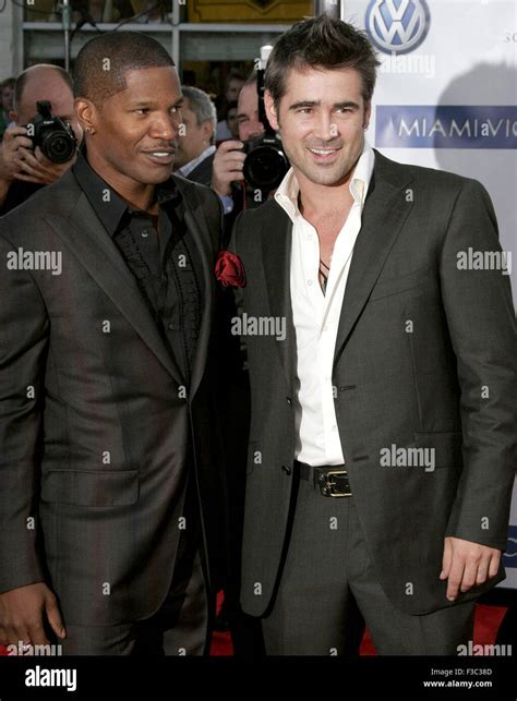 July 20, 2006. Jamie Foxx and Colin Farrell attend the World Premiere of "Miami Vice" held at ...