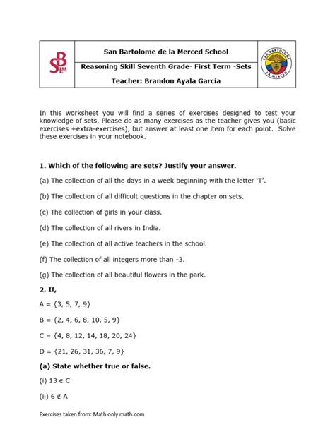 Image result for Empty Set or Equivalent Set Worksheet