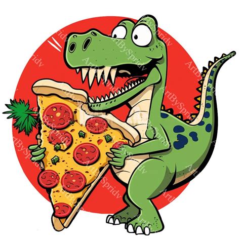 Funky T-rex Dinosaur Eating Pizza Slice - Digital Clipart for Printable ...