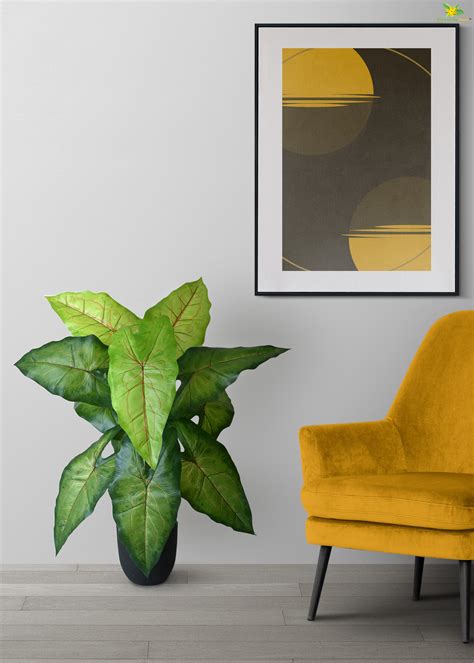 Artificial Caladium Plant – 78 cm, 12 Green Leaves, with Basic Pot ...