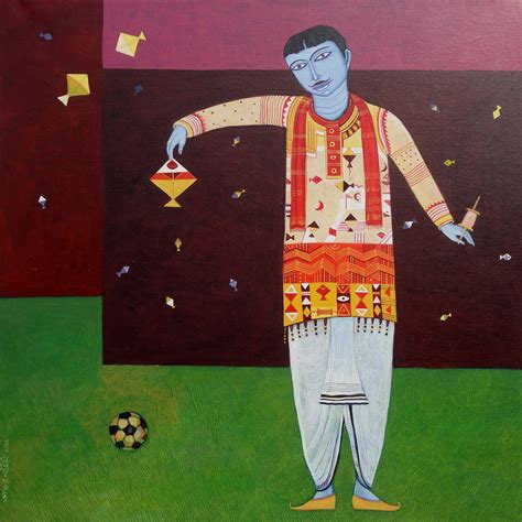 Buy Painting Man With Kite Artwork No 3541 by Indian Artist Bhaskar Lahiri