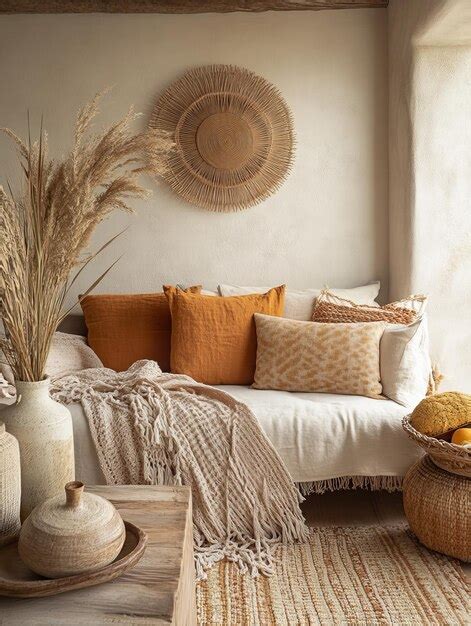Bohemian chic living room decor with cozy couch | Premium AI-generated ...