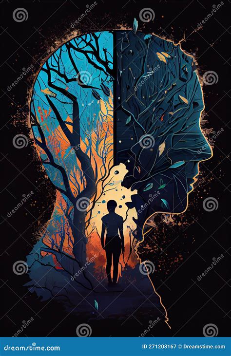 Mental Health Concept, Silhouette Portrait of a Man with Bipolar Personality Disorder ...
