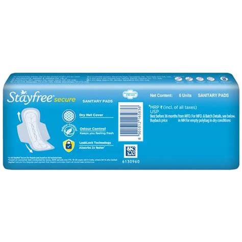 Stayfree Secure Dry Cover Pads with Wings Regular, 12 (2x6) Count Price ...