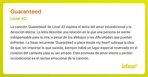 Significado de la canción GUARANTEED (Level 42) - LETRAS.COM