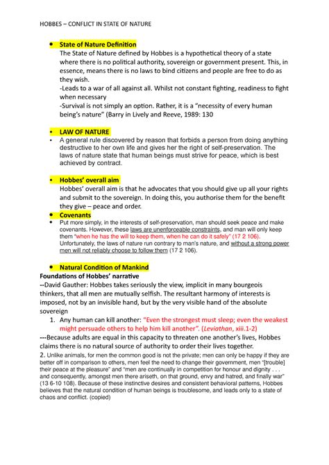 Hobbes Revision - State of Nature Definition The State of Nature ...