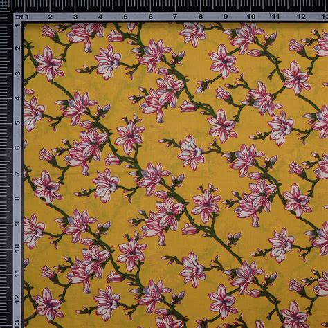 Buy (Pre-Cut 1.80 Mtr)Mango Floral Pattern Screen Printed Pure Cotton ...
