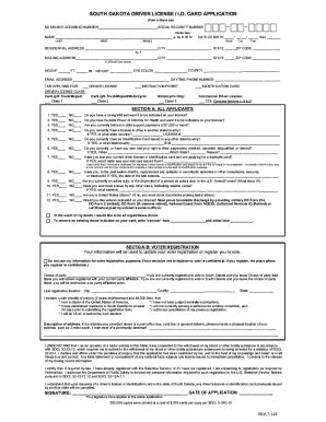 Fillable Online South Dakota Driver License and I.d. Card Application ...