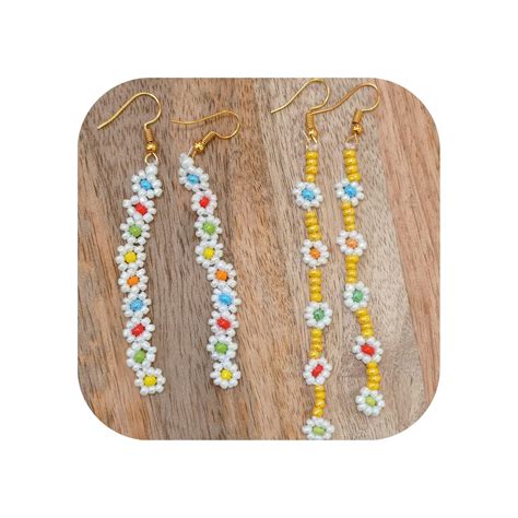 Buy Bead Earrings | Beaded Flower Earrings | Daisy Earrings |White and ...