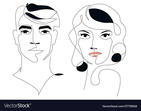 Faces one line drawing Royalty Free Vector Image