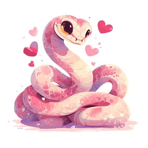 Premium Vector | A cute snake with pink skin and a heart on its head ...