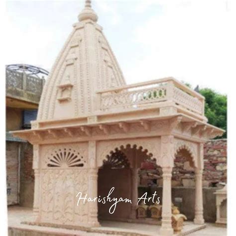 Handcrafted Pink Sandstone Temple for Home & Garden | Traditional Raja