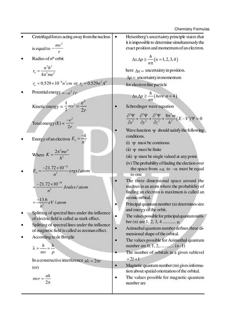 Image result for Formula Sheet for Atomic Structure Class 11