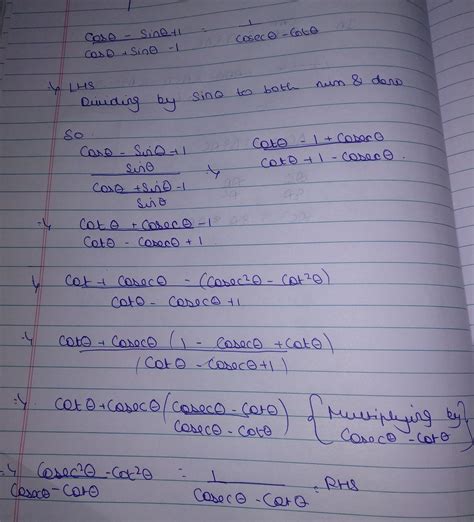 Prove that cos theta - sin theta + 1/cos theta + sin theta - 1 = 1 ...