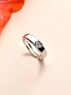 Buy 925 Silver 0.2 Carat American Diamond Heart Adjustable Ring For ...