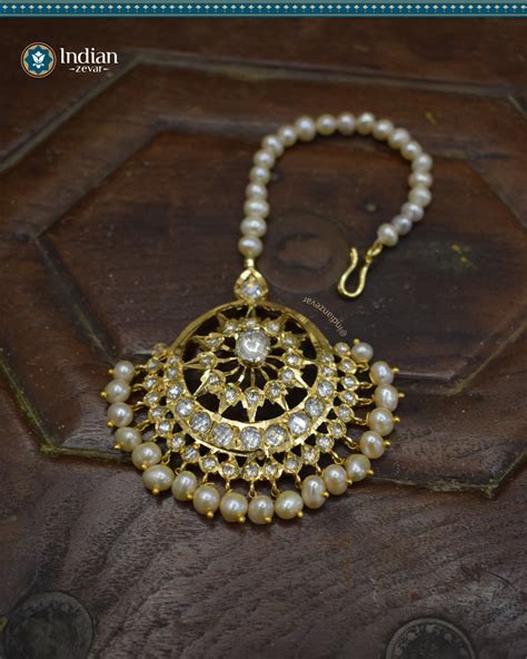 Hyderabadi Jadau Maang Tika with Pachi Polki and Pearls – Indian Zevar