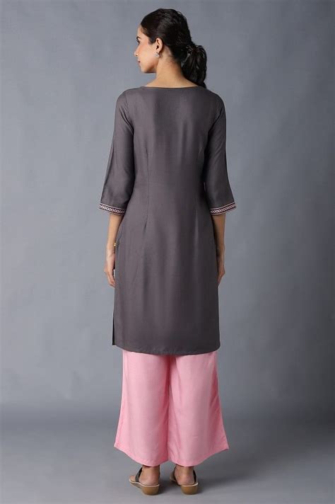 Buy Aure Collection By Aurelia Grey Solid Ethnic kurta With Light Pink ...
